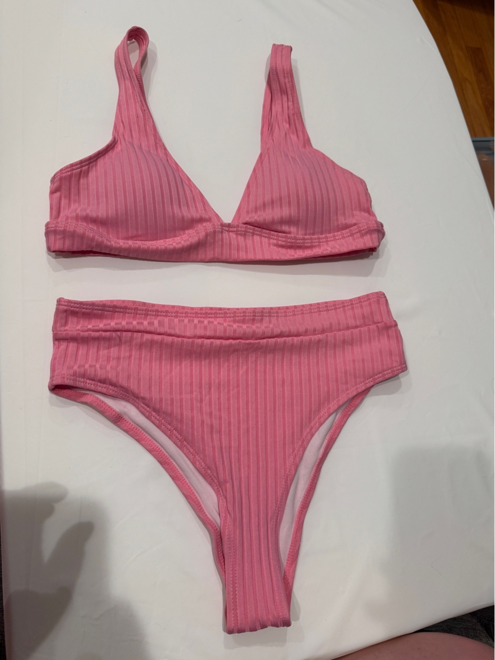 SHEIN Pink Ribbed Triangle Bikini Set